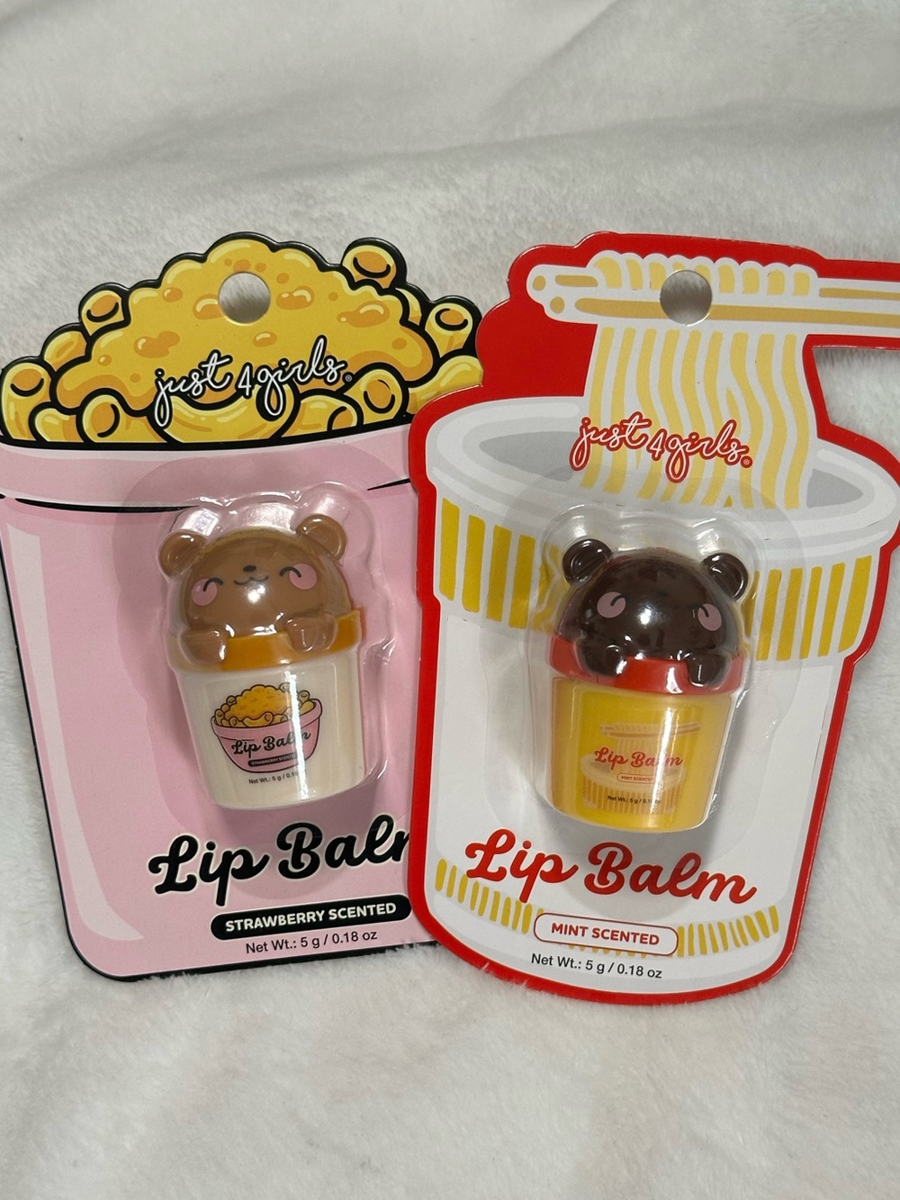 Just 4 Girls Mac & Cheese Ramen Bear Lip Balm Duo Strawberry Mint